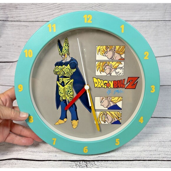 Dragon Ball Z Wall Clock 9.75" Perfect CELL  Smash Aqua Blue Yellow Bird Studio - Picture 1 of 3
